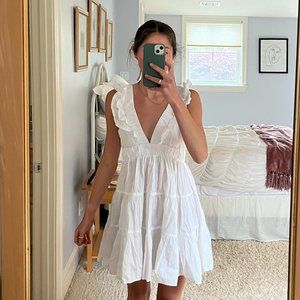 Abercrombie & Fitch Ruffle Poplin Mini Dress in White